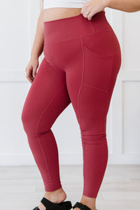Zenana Step Aside Athletic Leggings with Pockets in Rose