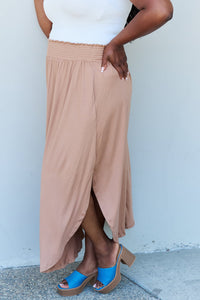 Doublju Comfort Princess High Waist Scoop Hem Maxi Skirt in Tan