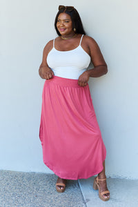 Doublju Comfort Princess High Waist Scoop Hem Maxi Skirt in Hot Pink