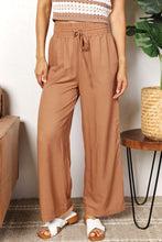 Load image into Gallery viewer, Double Take Drawstring Smocked Waist Wide Leg Pants