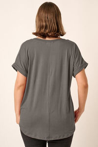 Mittoshop V-Neck Rolled Short Sleeve T-Shirt