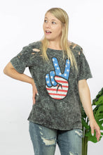 Load image into Gallery viewer, BiBi Peace, Love, USA Acid Wash Graphic Tee with Laser Cut