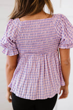 Load image into Gallery viewer, Davi &amp; Dani Youthful Days Gingham Smocked Babydoll Top