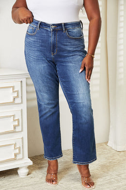 Judy Blue High Waist Contrast Wash Thermal Straight Jeans