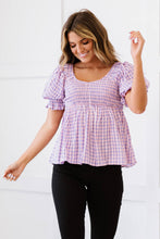 Load image into Gallery viewer, Davi &amp; Dani Youthful Days Gingham Smocked Babydoll Top