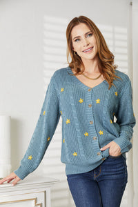 HEYSON Floral Embroidered Cable Cardigan