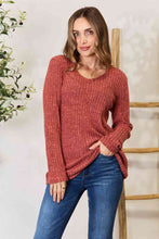 Load image into Gallery viewer, Double Take Ribbed V-Neck Long Sleeve T-Shirt
