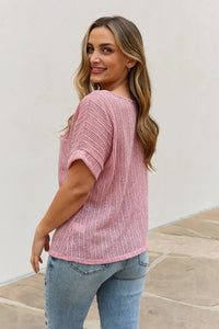 e.Luna Chunky Knit Short Sleeve Top in Mauve