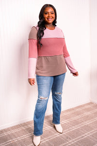 Heimish Color Block Exposed Seam Waffle-Knit Top