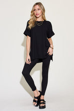 Load image into Gallery viewer, Zenana Short Sleeve Slit T-Shirt and Leggings Lounge Set