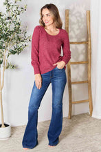 Load image into Gallery viewer, Double Take Ribbed Round Neck Lantern Sleeve Blouse