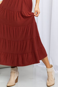 Zenana Wide Waistband Tiered Midi Skirt