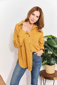 HEYSON Oversized Corduroy  Button-Down Tunic Shirt with Bust Pocket