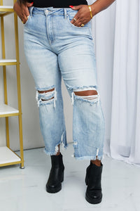 RISEN Distressed Fringe Hem Cropped Jeans