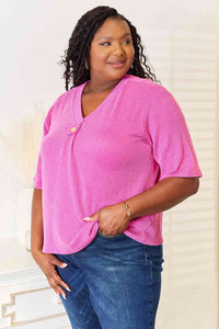 Sew In Love Ribbed V-Neck Short Sleeve Top