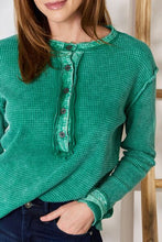 Load image into Gallery viewer, Zenana Washed Half Button Exposed Seam Waffle Top