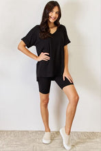 Load image into Gallery viewer, Zenana V-Neck Short Sleeve Slit T-Shirt and Shorts Set