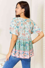 Load image into Gallery viewer, Double Take Floral Tie Neck Short Sleeve Blouse